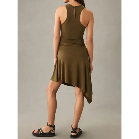 NWT Daily Practice by Anthropologie Sleeveless Side-Ruched Dress Moss Green - Picture 3 of 3
